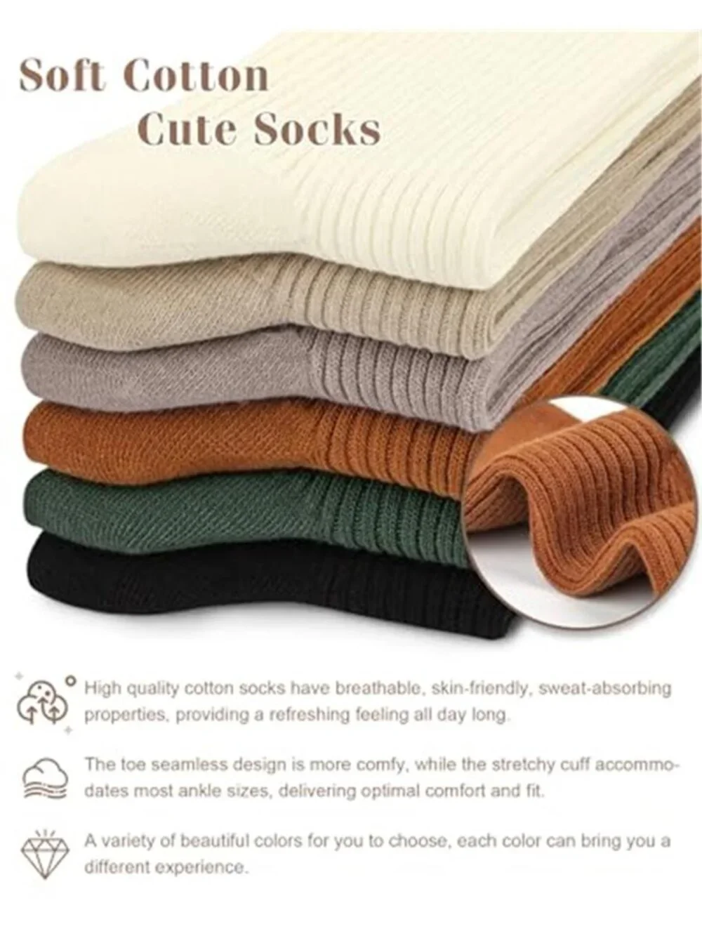 6 Pairs Cotton Crew Socks for Women Long Boot Socks